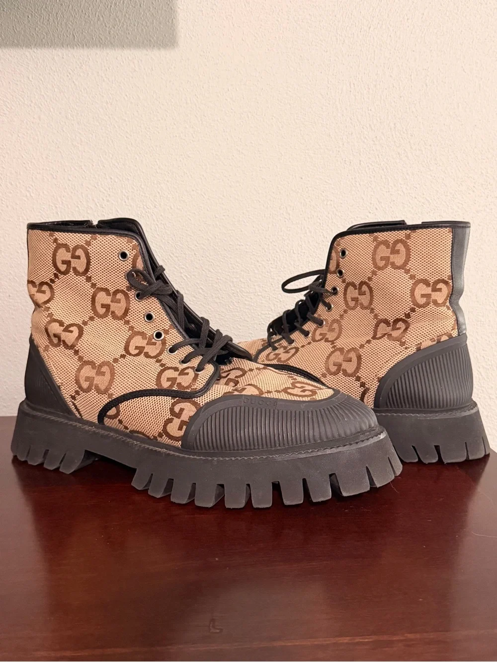 Gucci GG Canvas Combat Boots - Tan/Brown with COA